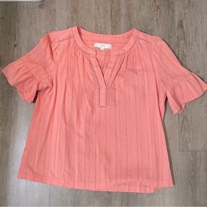 LOFT Women's Pink Ruffle Sleeve Top